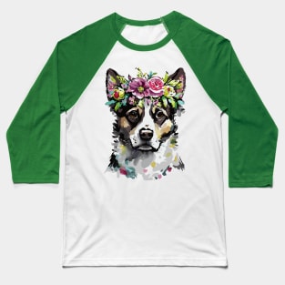 Mixed Breed Dog Floral Portrait Baseball T-Shirt